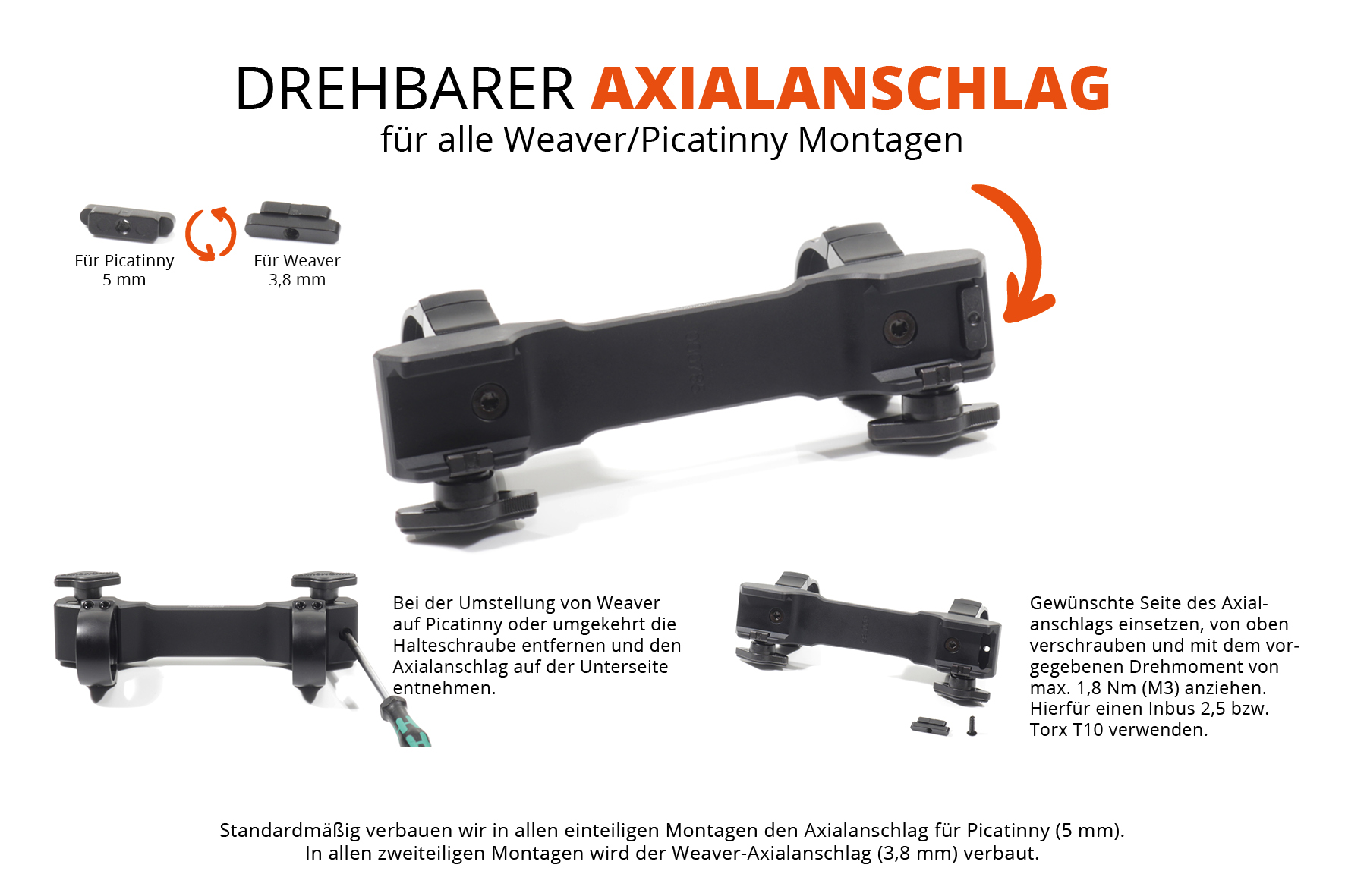 Rotatable axial stop Weaver- or Picatinny